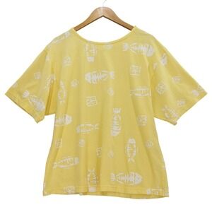 Cotton Connection T-Shirt Womens Large Yellow Fish Skeleton Graphic Made in USA‎